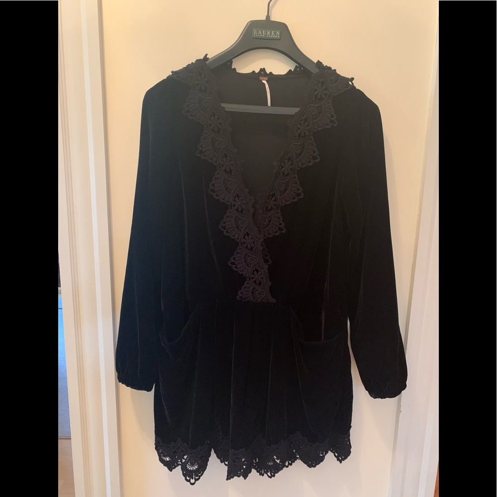 Free People velvet and lace long sleeved dress